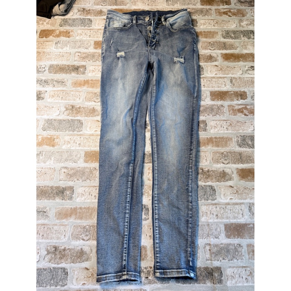 Unbranded Womens Medium Wash Distressed Button Fly Skinny Jeans Size S